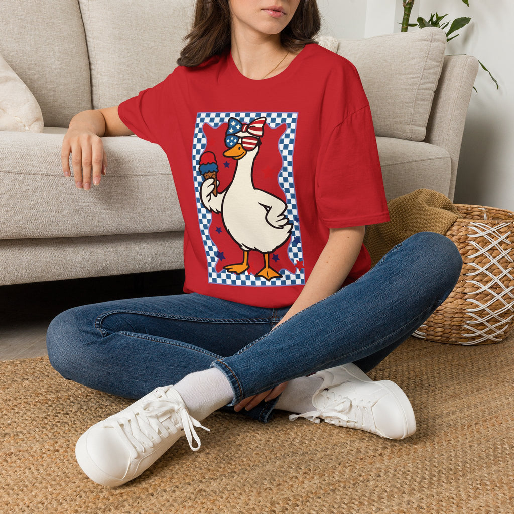 Patriotic Goose with Ice Cream T-Shirt — Fourth of July Cute Americana Tee
