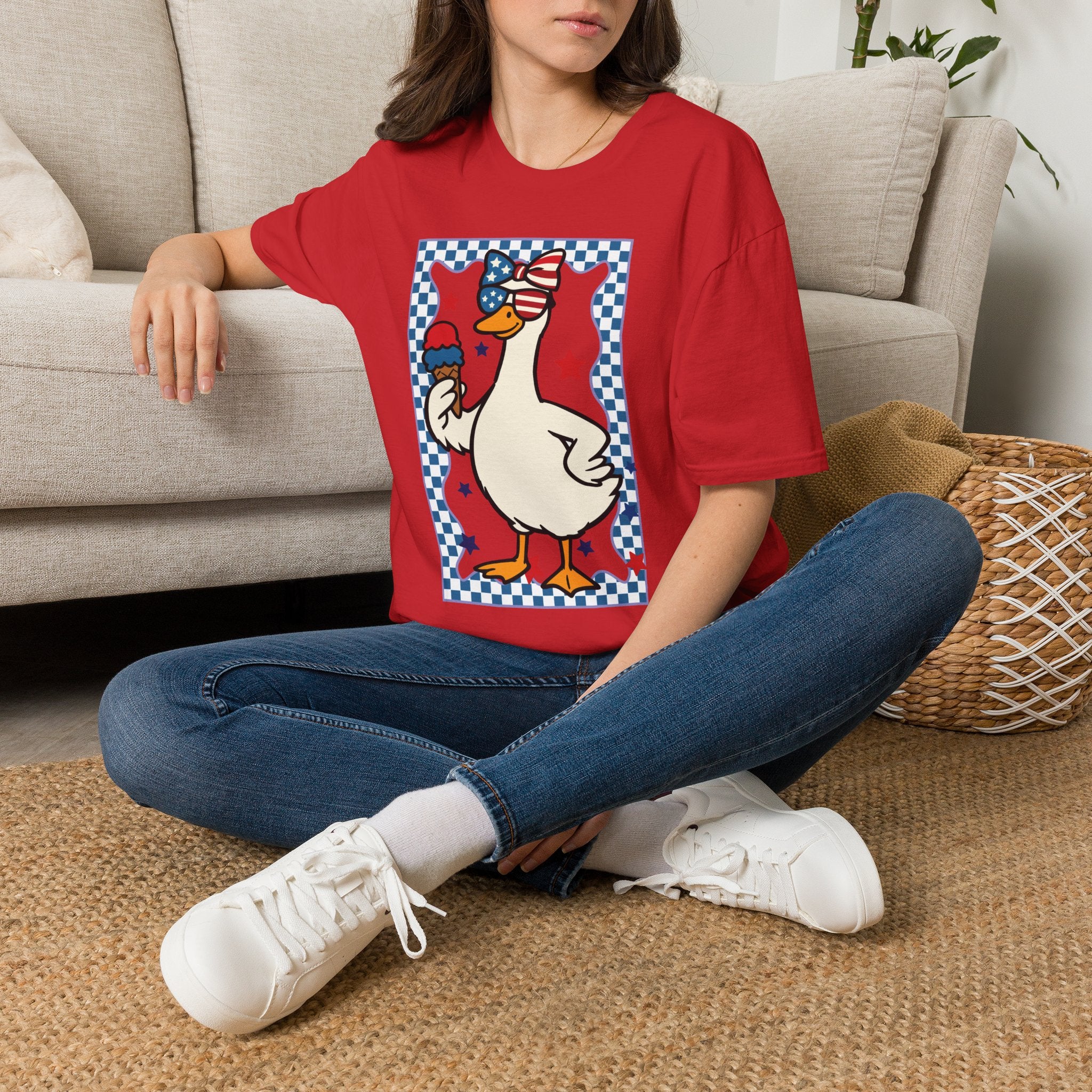 Patriotic Goose with Ice Cream T-Shirt — Fourth of July Cute Americana Tee