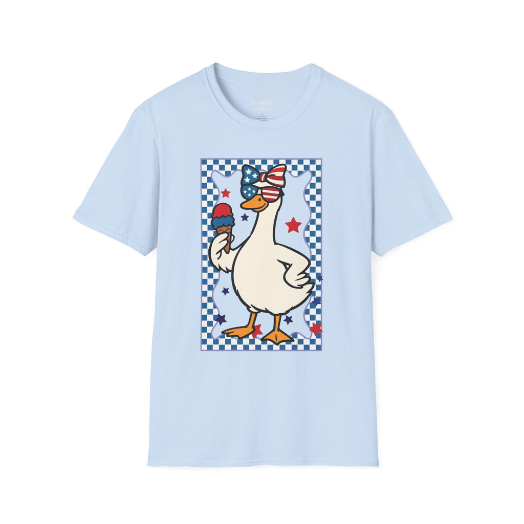 Patriotic Goose with Ice Cream T-Shirt — Fourth of July Cute Americana Tee