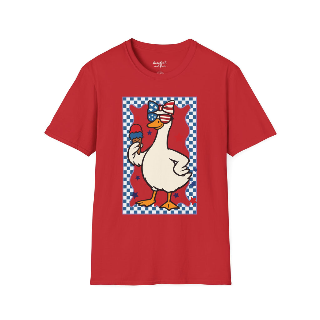 Patriotic Goose with Ice Cream T-Shirt — Fourth of July Cute Americana Tee