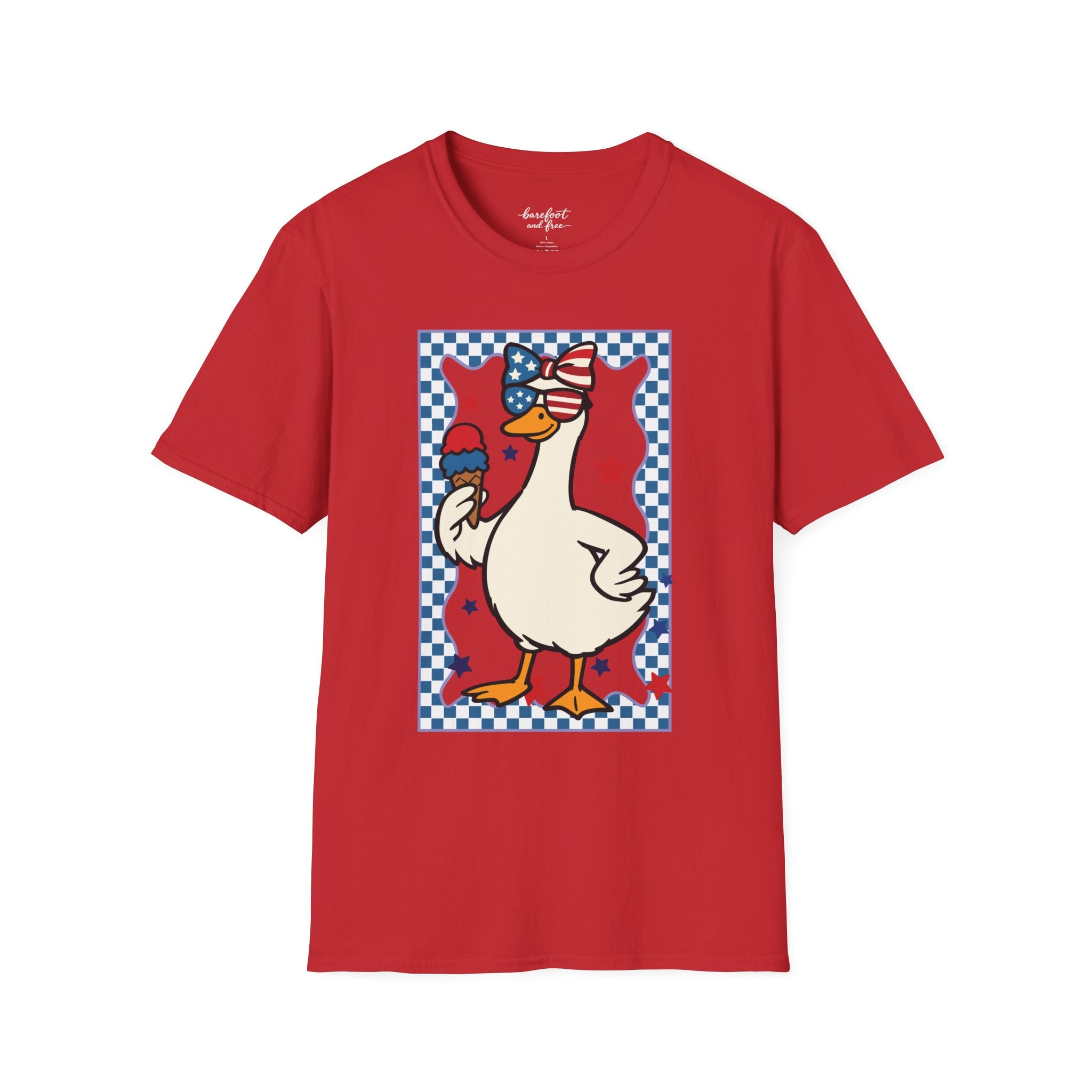 Patriotic Goose with Ice Cream T-Shirt — Fourth of July Cute Americana Tee