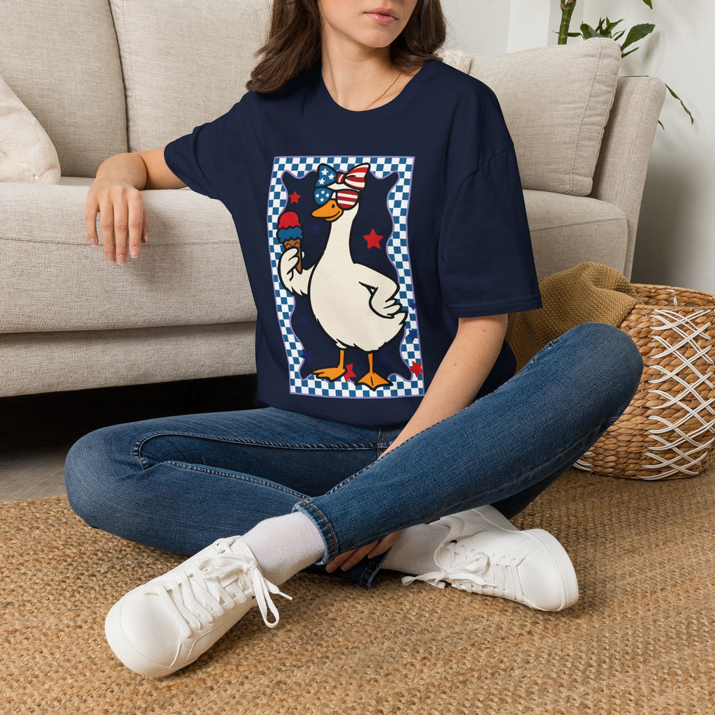 Patriotic Goose with Ice Cream T-Shirt — Fourth of July Cute Americana Tee