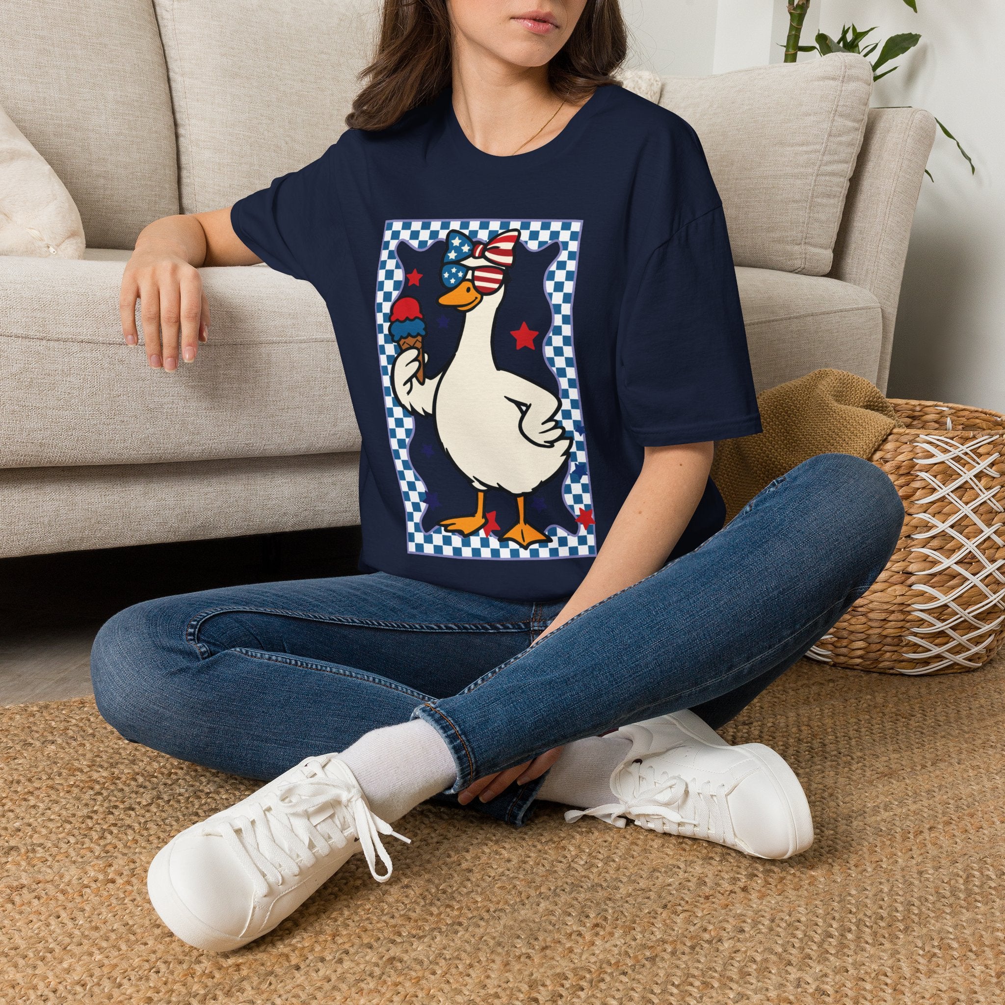 Patriotic Goose with Ice Cream T-Shirt — Fourth of July Cute Americana Tee