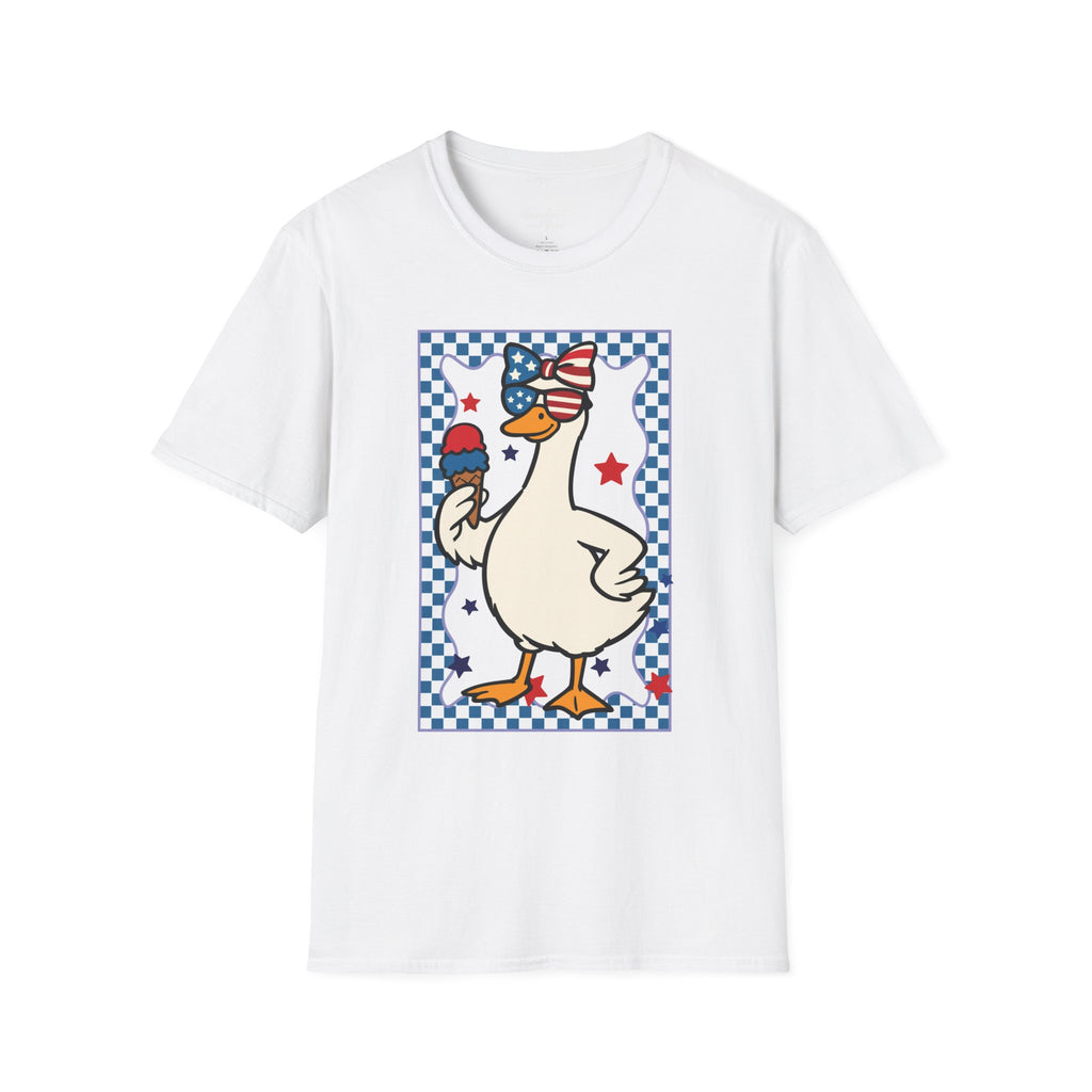 Patriotic Goose with Ice Cream T-Shirt — Fourth of July Cute Americana Tee