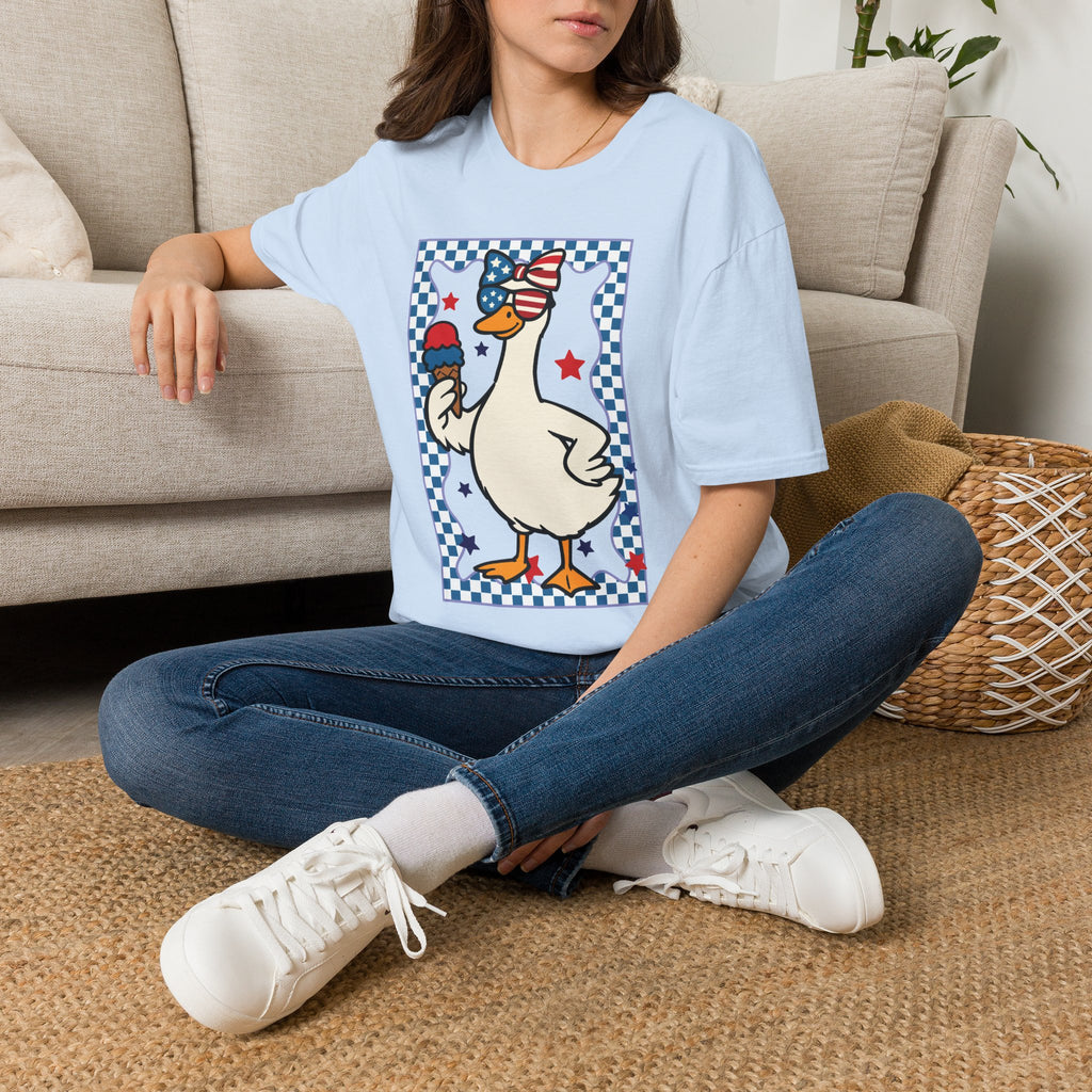 Patriotic Goose with Ice Cream T-Shirt — Fourth of July Cute Americana Tee