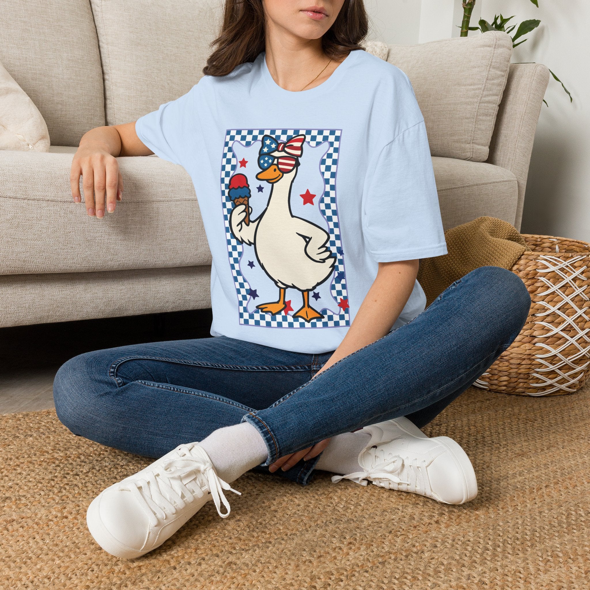 Patriotic Goose with Ice Cream T-Shirt — Fourth of July Cute Americana Tee