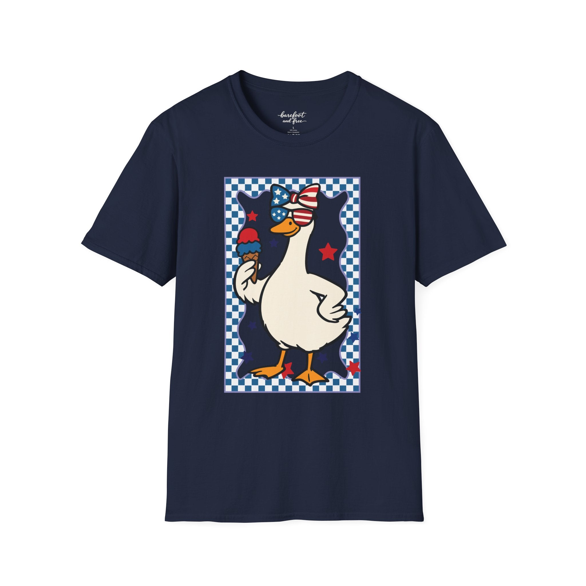 Patriotic Goose with Ice Cream T-Shirt — Fourth of July Cute Americana Tee